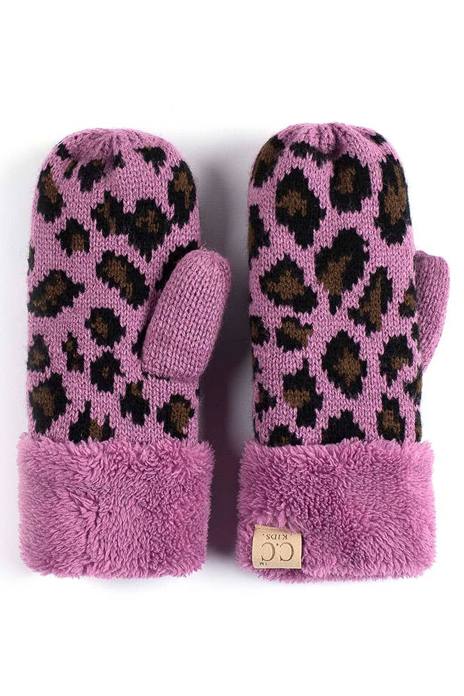 Hana - Wholesale Mittens - Kids - C.C Kids Knitted Leopard Fuzzy Lining Cuff Mitten5