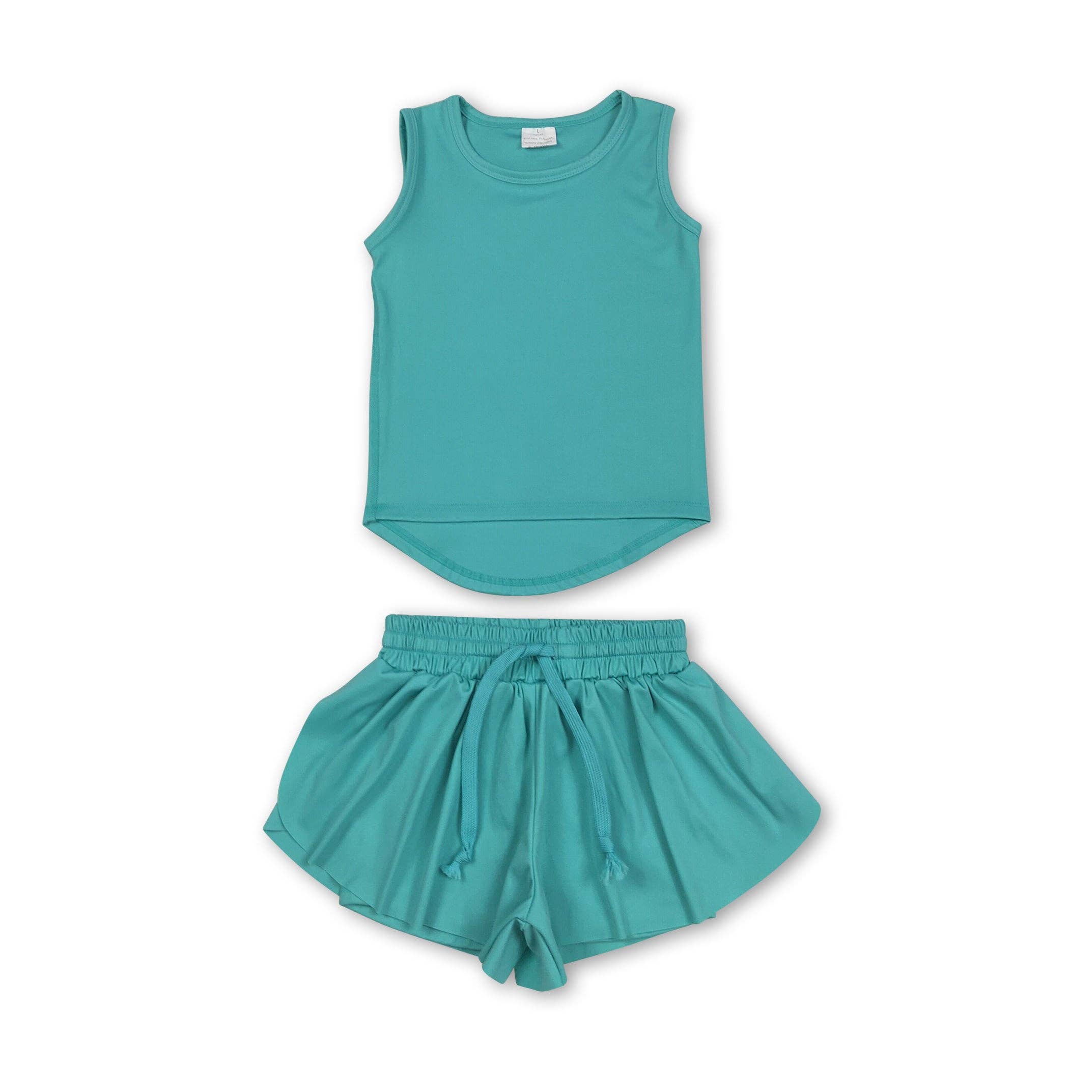 Yawoo Garments - Wholesale Activewear Set - Kids - Teal sleeveless top shorts kids girls activewear set