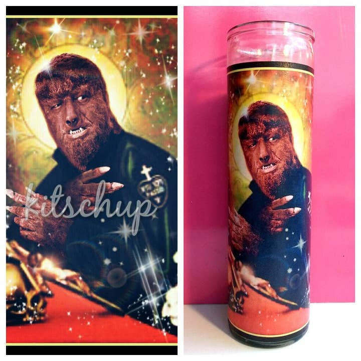 Wolfman Prayer Candle for wholesale by Kitschup Creations