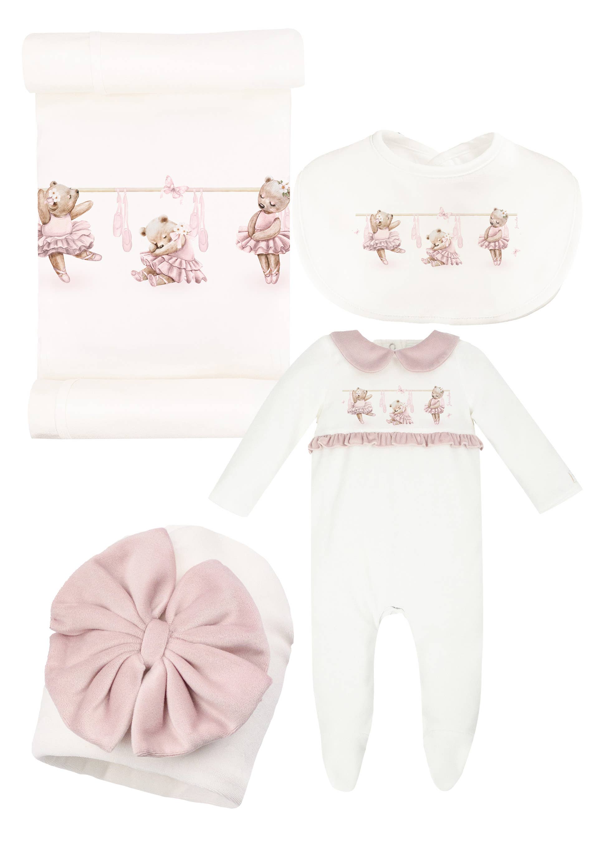 Ecru Velour Bib with a Print Charlene for wholesale on Faire1