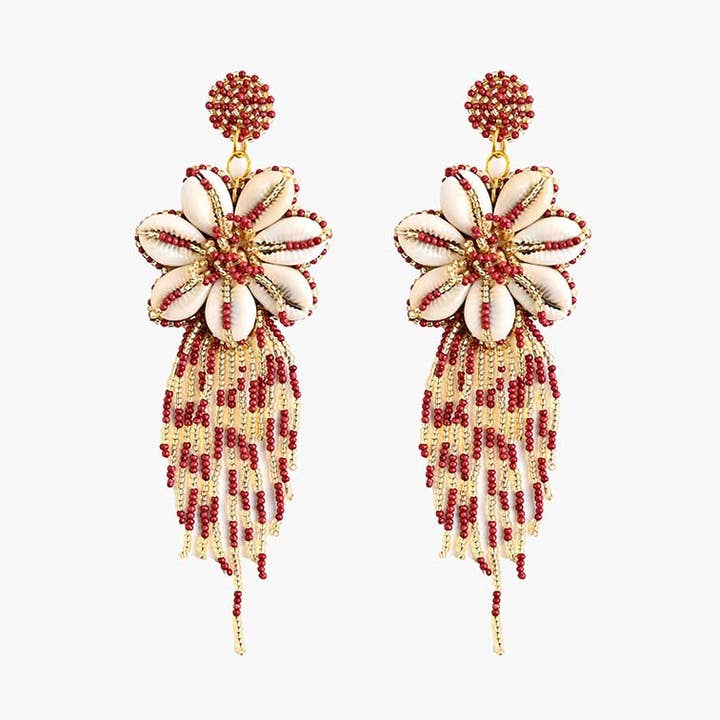 America & Beyond – Engroshandel Tassel-øreringe – Blomstermuslingeperlede kvastøreringe0