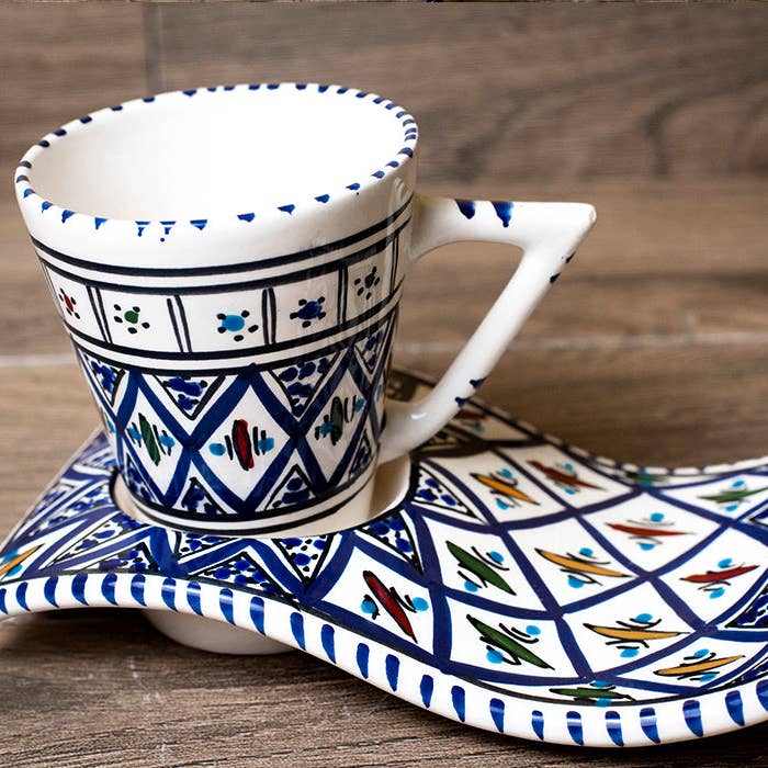 Ecozyna - Wholesale Coffee/Tea Cup - Ceramic Coffee / tea Cup with wavy Saucer Blue