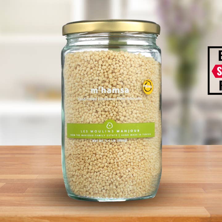 Les Moulins Mahjoub M’hamsa Hand-Rolled Couscous 12Jars 17oz for wholesale by Casacella Foods