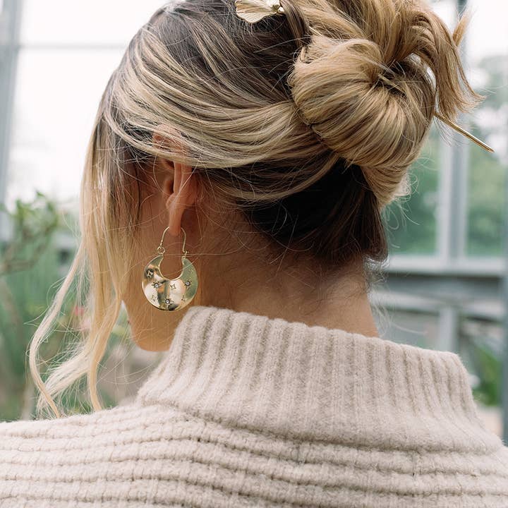 Matr Boomie Fair Trade - Vendita all'ingrosso Orecchini a cerchio - Orecchini a Cerchio Piatto Sitara Starry - Oro3