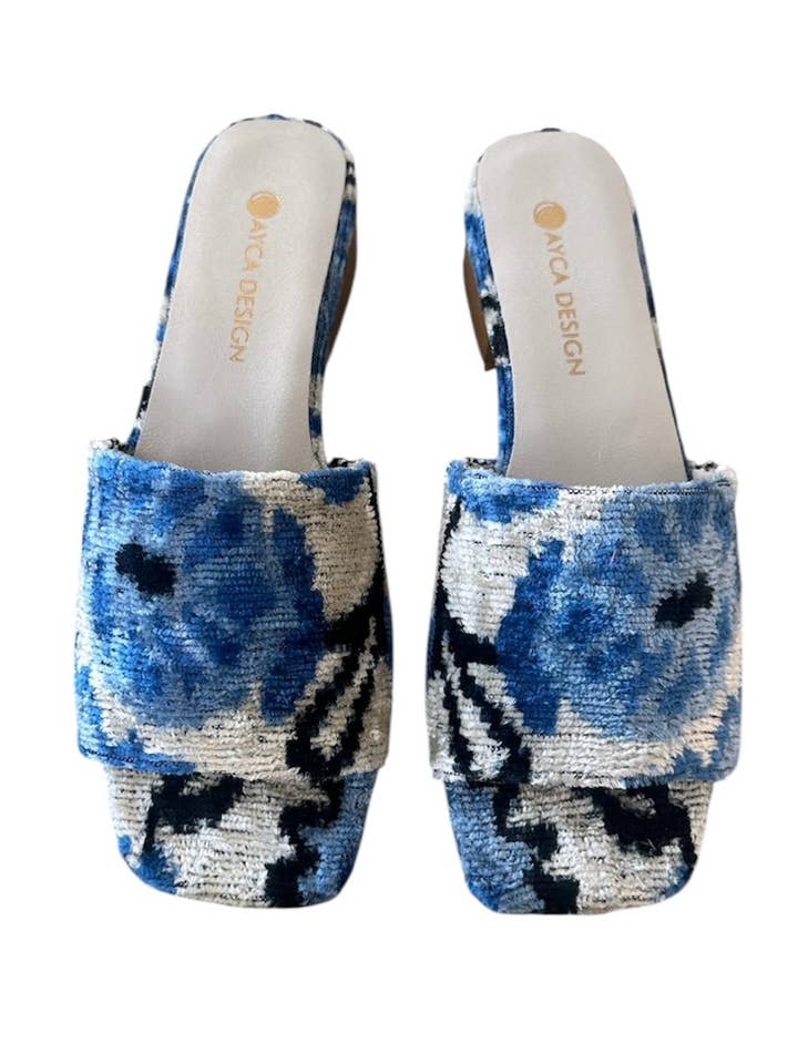 Silk Velvet Ikat Square Toe Slide for wholesale by AYCA DESIGN