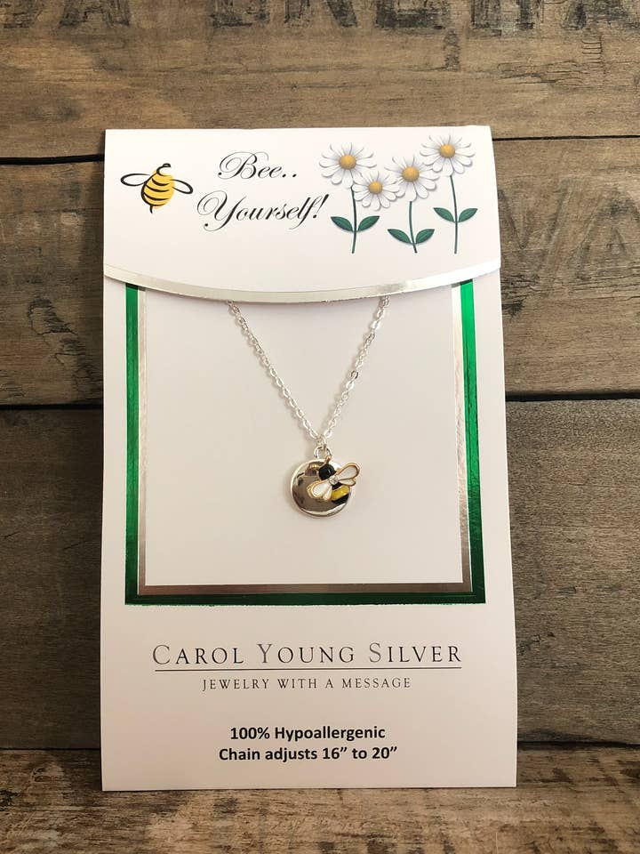Bee Necklace, Petite on CARD/ Jewelry for wholesale by Carol Young Silver