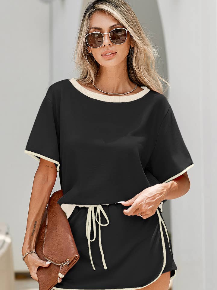 LDC Colorblock Edge Drop Shoulder T Shirt and Skirt 2Pcs Set and other Purchase Wholesale skort set. Free Returns & Net 60 Terms on Faire trending on Faire.