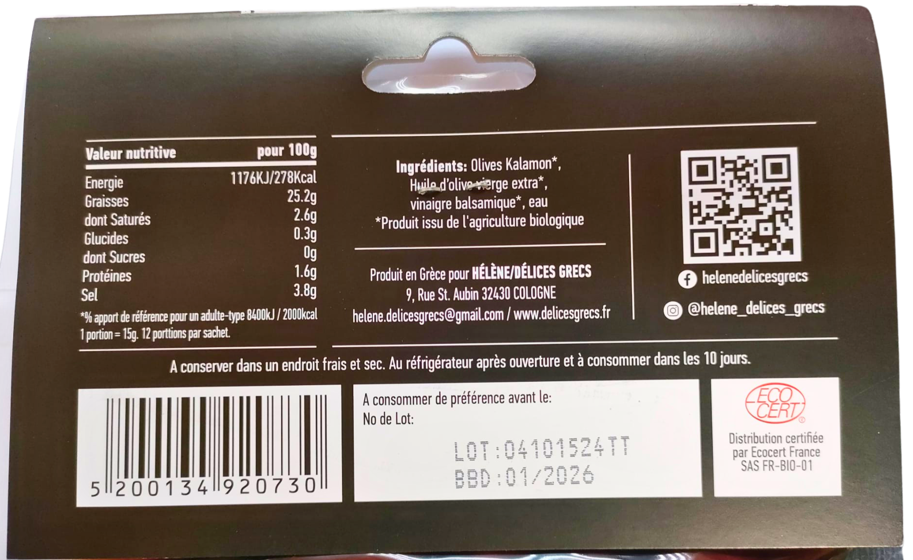 Helene Delices Grecs - Wholesale Olives - Kalamata Olives with Balsamic 180g - ORGANIC5