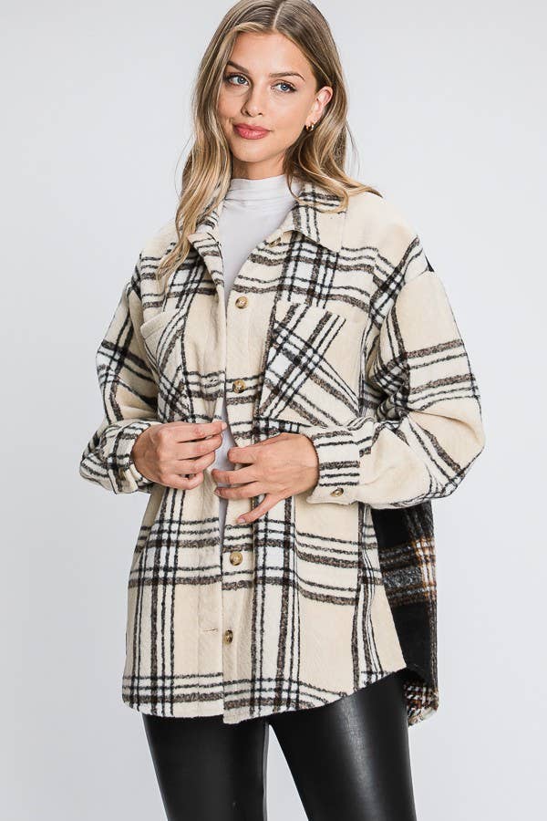 ELLEBORN - Wholesale Shirt Jacket/Shacket - Women's - PLAID JACKET WITH CONTRASTED BACK 
3248T-A44