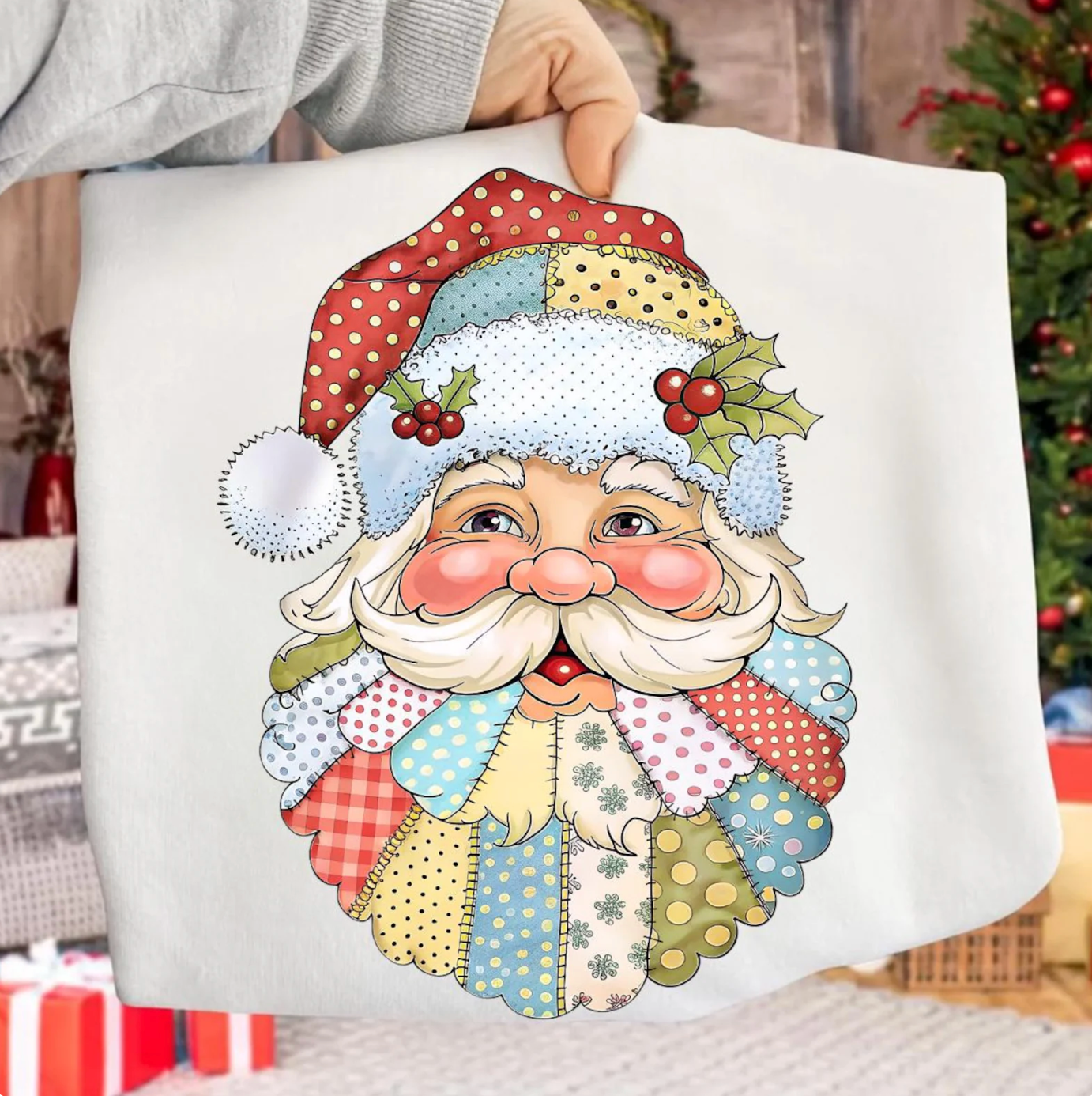 Trendy Chic Apparel LLC - Wholesale Graphic Sweatshirt - Women's - Santa Patchwork Sweatshirts & T-Shirts  1