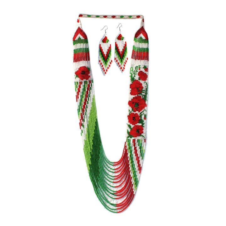 Oorbellenset met kralenketting in rode Indiaanse stijl voor wholesale door KANGURAH