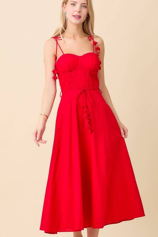 Main Strip - Wholesale Dress - Women's - Tie Belt Flare Midi Dress0