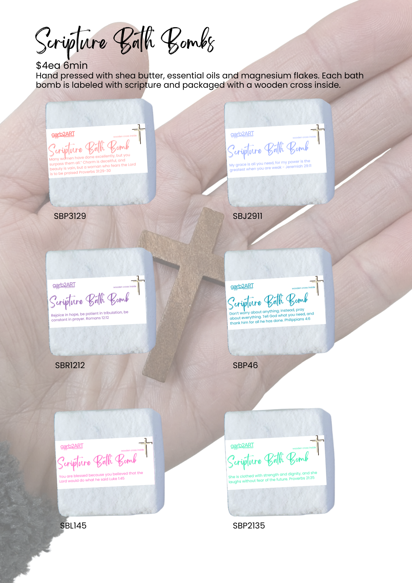 garb2ART - Wholesale Bath Bomb/Fizz - Scripture Bath Bomb | Romans 12:12 (cross inside)1