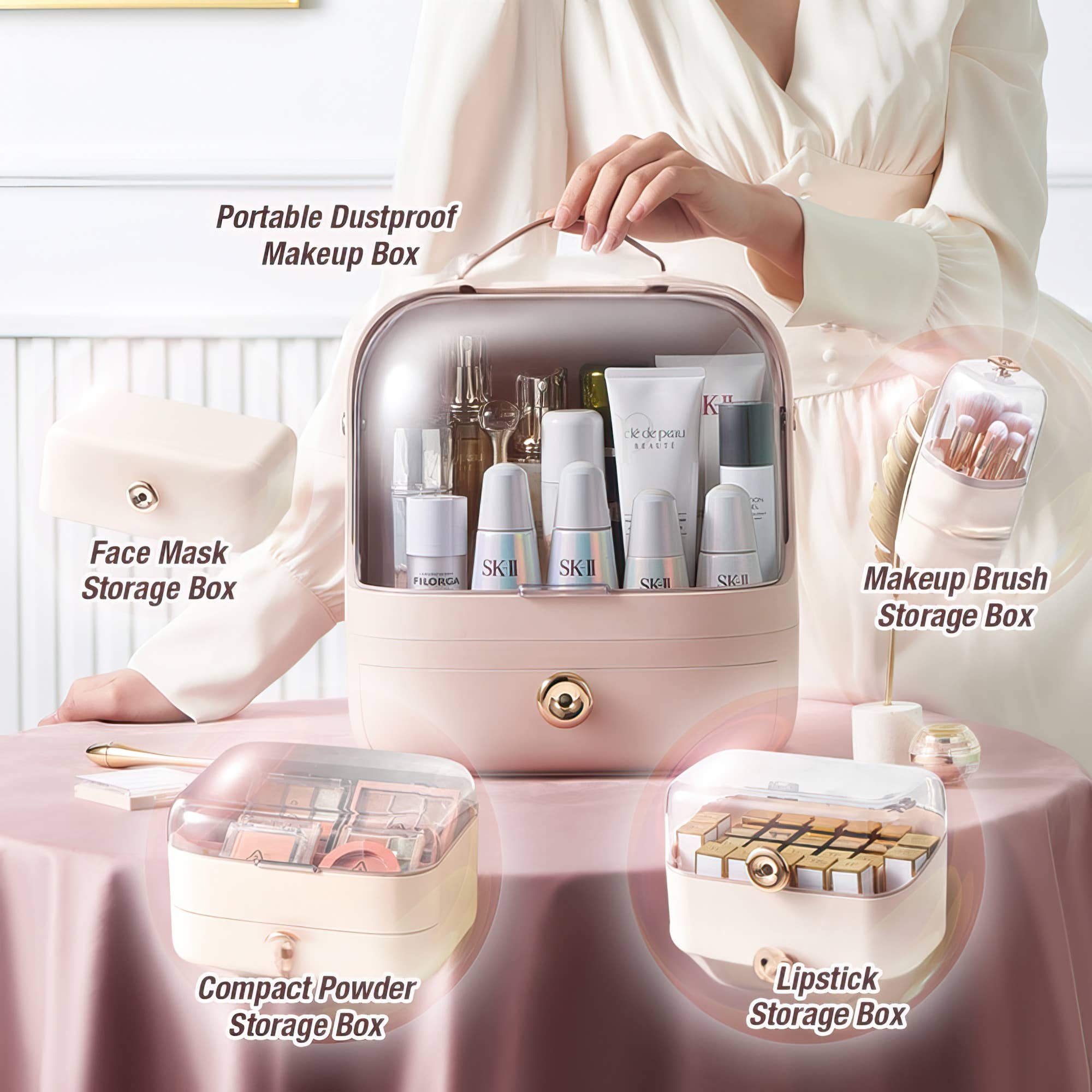 FC Design - Wholesale Makeup Storage Box - 5 PC Set Utility Cosmetics Makeup Storage Organizer Solution4