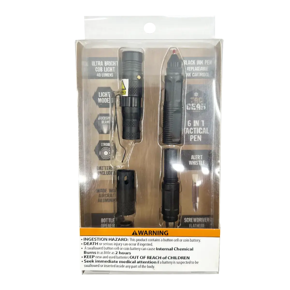 Novelty Brands - Wholesale Pen - Tac Gear 6-In-1 Tactical Multi-Tool LED Pen - 6/Display3