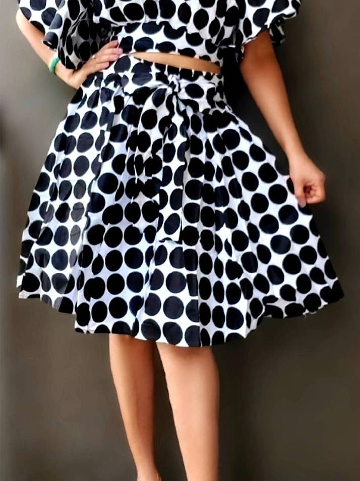 Woman Mini Length Skirt - White/ Black Polkadot for wholesale by India Batik