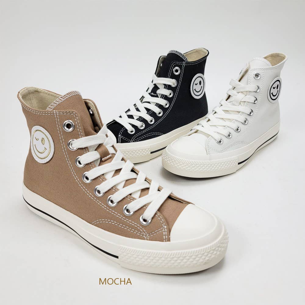 CCOCCI - Vendita all'ingrosso Sneakers di tendenza - Donna - Sneakers alte in tela Hattie con faccina sorridente5