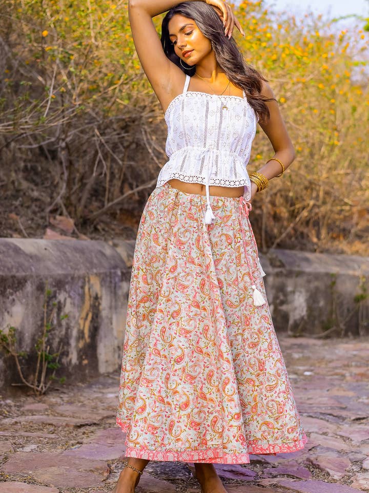 THE JAX SKIRT COTTAGECORE PRINTED BOHO MAXI SKIRT for wholesale by Must Love Travel Clothing