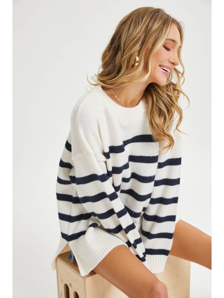 Sweet Lovely by Jen – wholesale Tunic sweater – Women’s – STRIPED PULLOVER OVERSIZE SWEATER24
