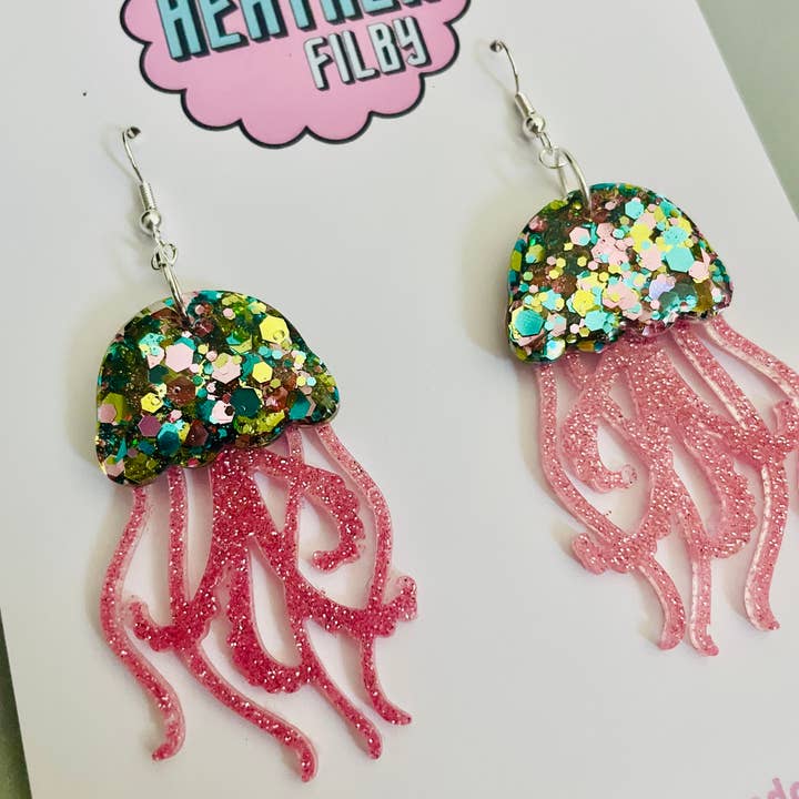 By Heather Filby – wholesale Dangle earrings – JellyFish Glitter Earrings (MORE COLOURS) - Best Seller19