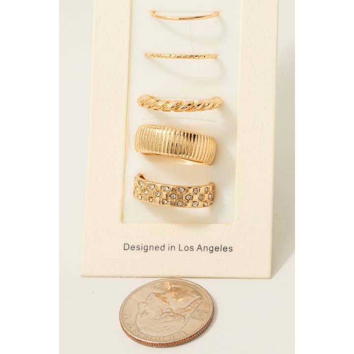 Fame Accessories - Wholesale Band/Stacked Ring - 5Pc Mixed Band Rings Set1