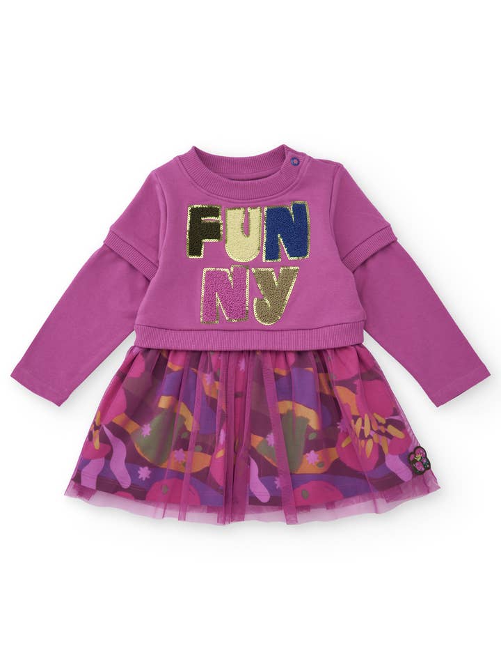 Vestido para niña en magenta con falda de tul estampado para venta al por mayor de tuc tuc