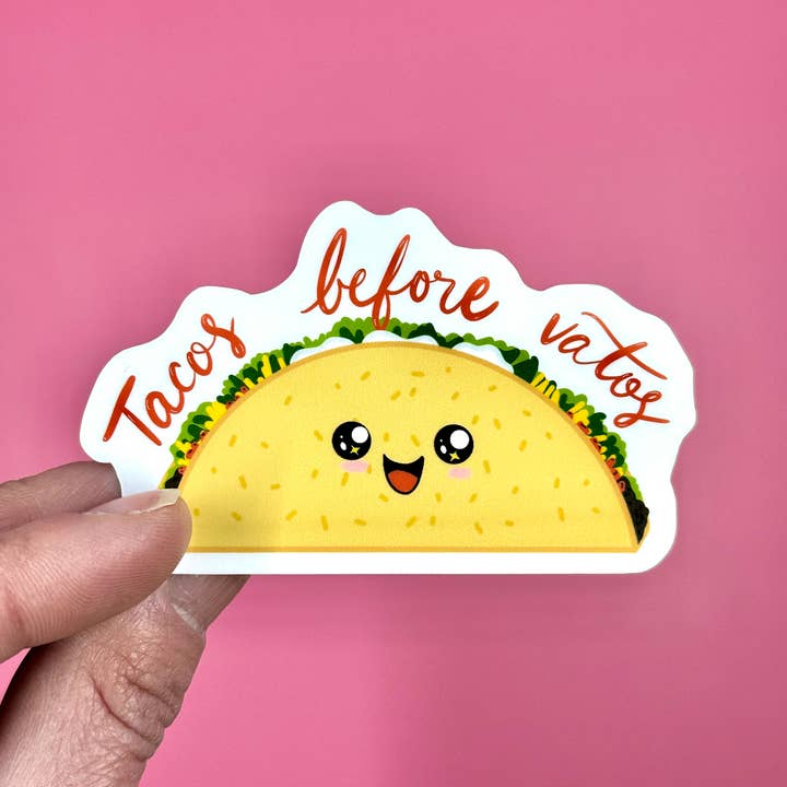 Tacos Before Vatos / Water Resistant Sticker for wholesale by Saguaro Creative Co.