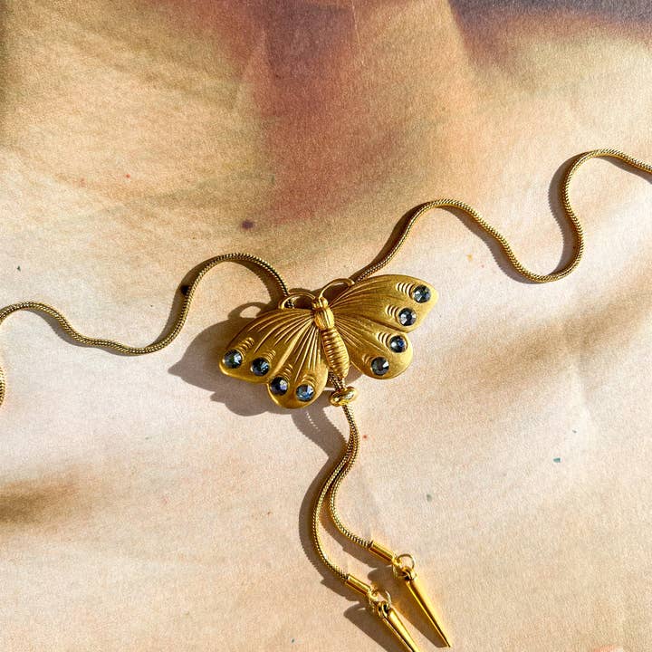 Velvet Outlaw - Wholesale Pendant/Charm Necklace - Butterfly Vintage Style Gold Bolo Tie0