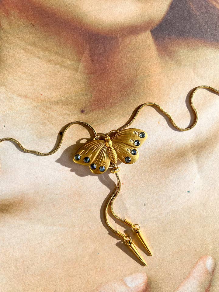 Butterfly Vintage Style Gold Bolo Tie for wholesale by Velvet Outlaw