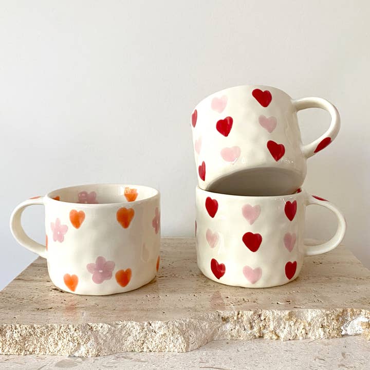 Hearts Hand Painted Coffee Mugs | Due early Feb 2025 and other Purchase Wholesale gingham bedding. Free Returns & Net 60 Terms on Faire trending on Faire.