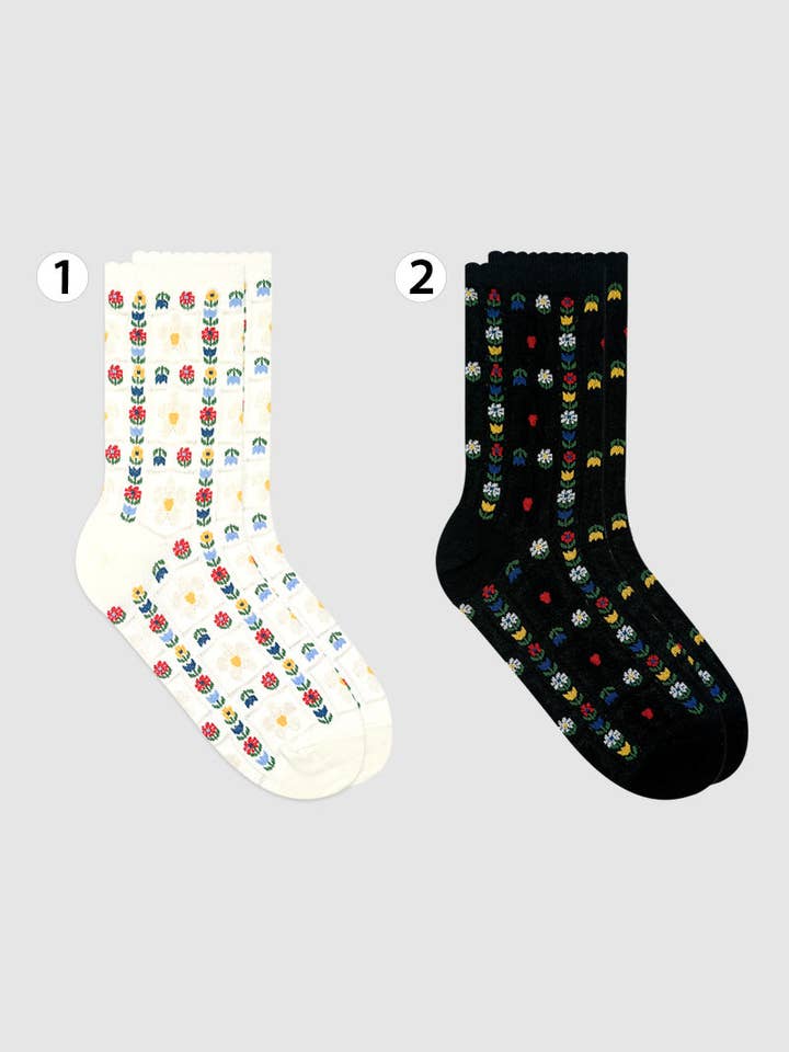 Calzini Crew Grid Flower da donna per la vendita all'ingrosso da parte di 7DAYSSOCKS
