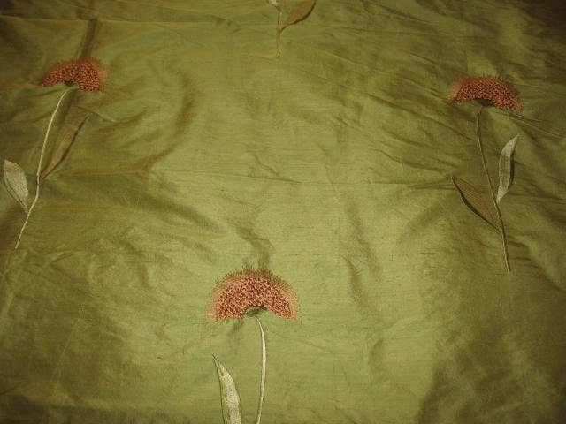 Hyena - Venta al por mayor Tela - Tela Dupioni de seda bordada - Girasoles - Verde2