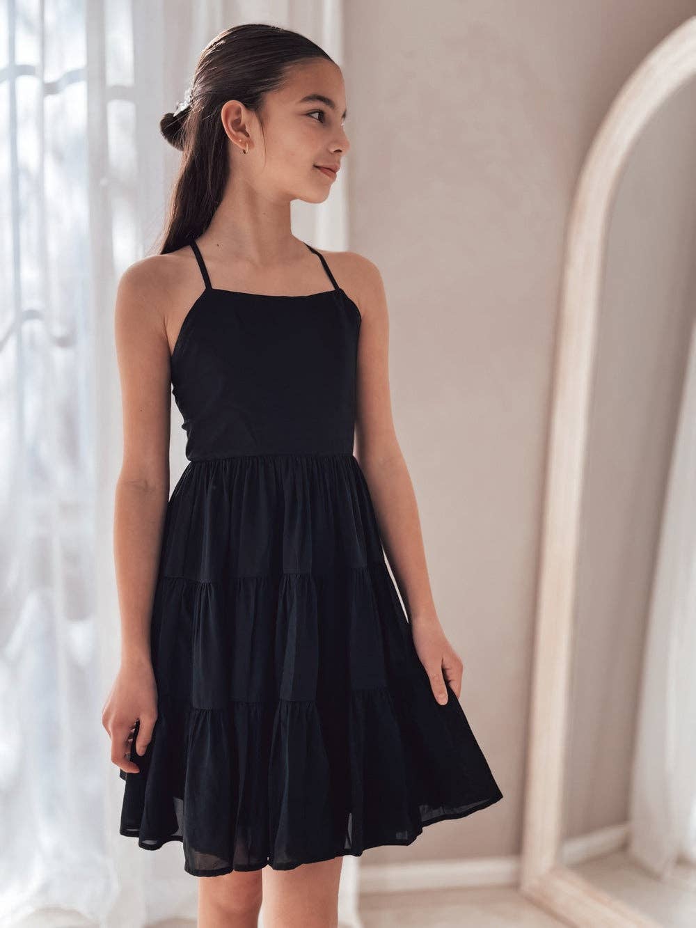 A Little Lacey - Vente Robe – enfant - Robe Fille Phoebe Chiffon Noire0