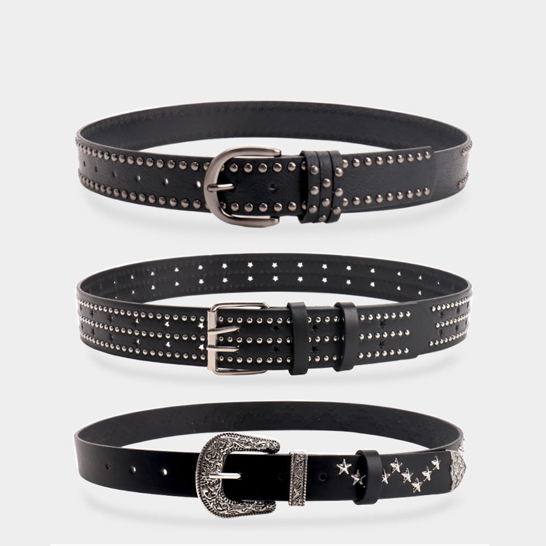 UNISHE - Wholesale Riem - Dames - Riem van leer met gestikte sterpennen in punkstijl Y2K meisje ZK32225