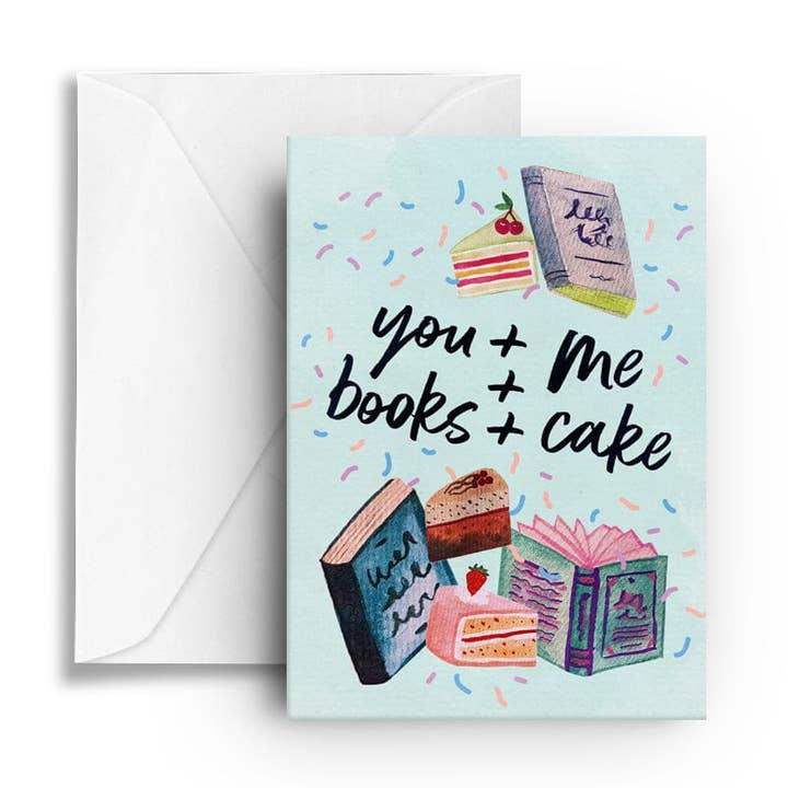 You + Me + Books + Cake | greeting card for wholesale by Nook & Burrow