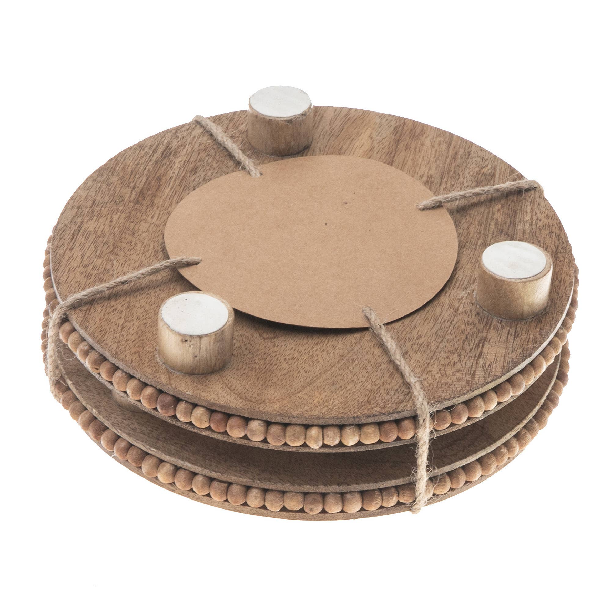Brown Set Of 2 Mango Wood Beaded Round Trivet for wholesale on Faire2