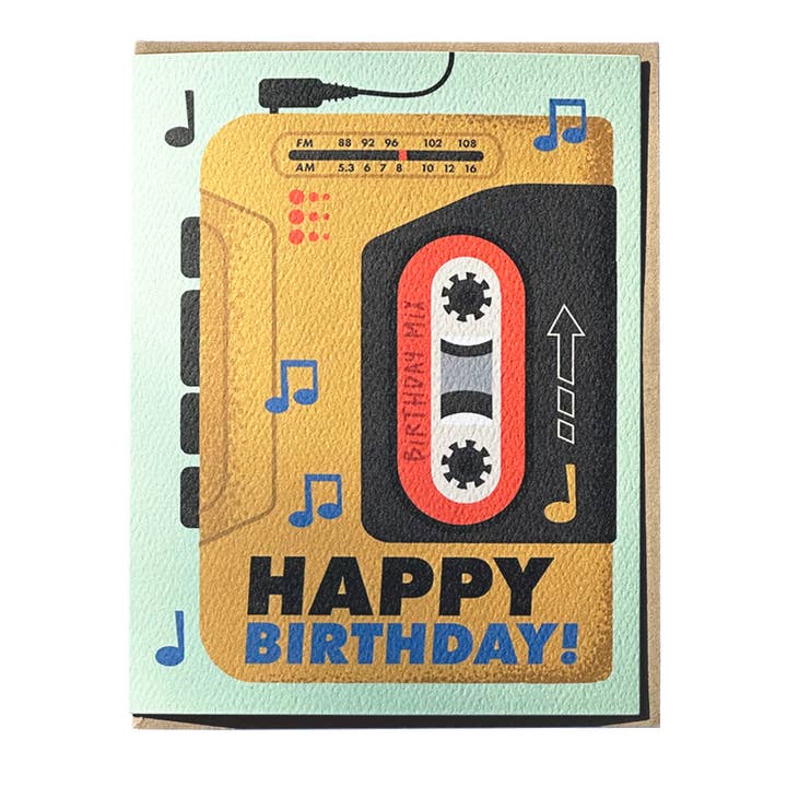 Happy Birthday Card - Cassette Player for wholesale by Bryan Spear Studio
