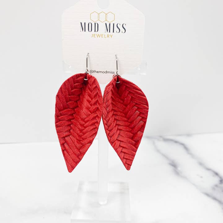 Leather Petal Earring ''Weaved Red'' for wholesale by The Mod Miss