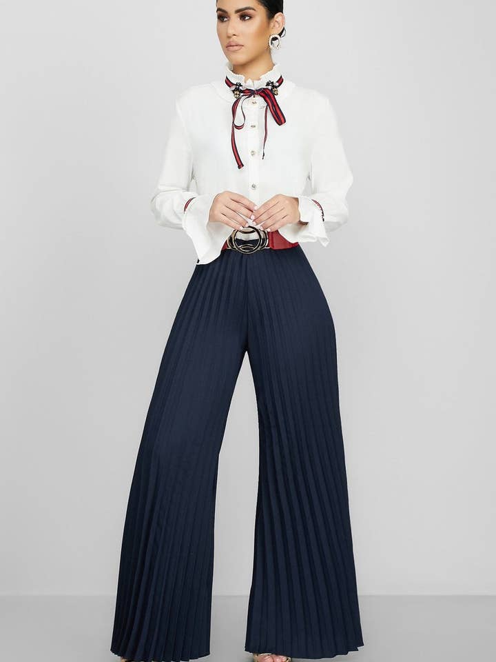 VividLux - Wholesale Pants - Women's - Women Clothing Fashion Street Hipster Pleated Pants Wide Leg Pants1