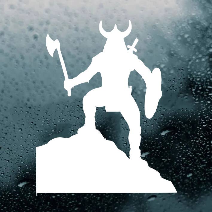 White Viking on Rock Norse Barbarian Vinyl Decal Sticker for wholesale by Minglewood Trading