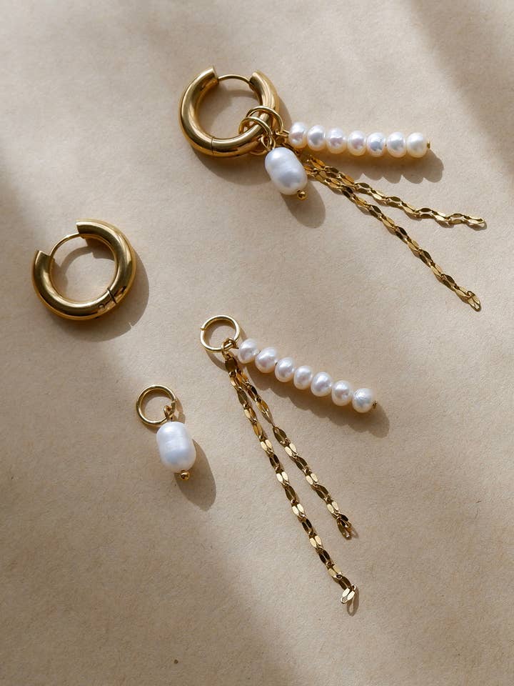 Lily Hoop with Pearl Dangles for wholesale by Hunter & Hare