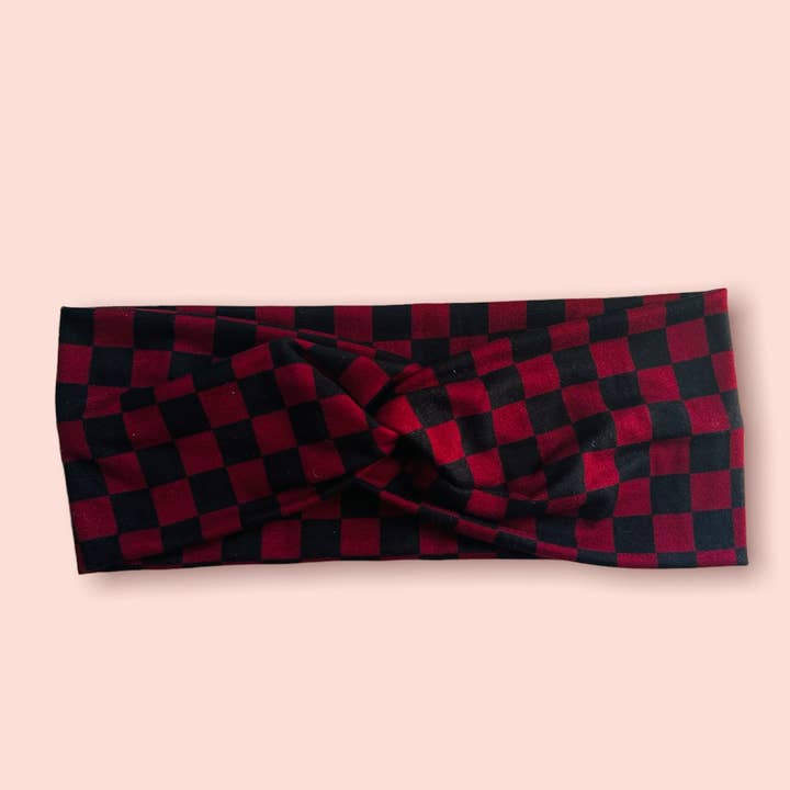 Diademas torcidas a cuadros negro burdeos para venta al por mayor de TINA'S CRAFTS LLC