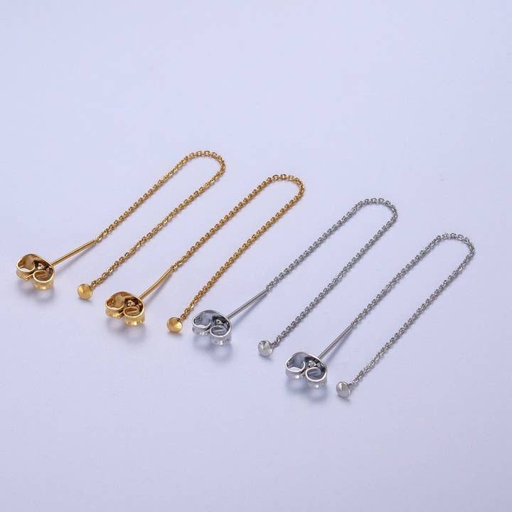 Aim Eternal - Wholesale Dangle Earrings - Gold Filled Cable Rolo Chain Long Threader Earrings in Gold & Silver K-201 K-2044