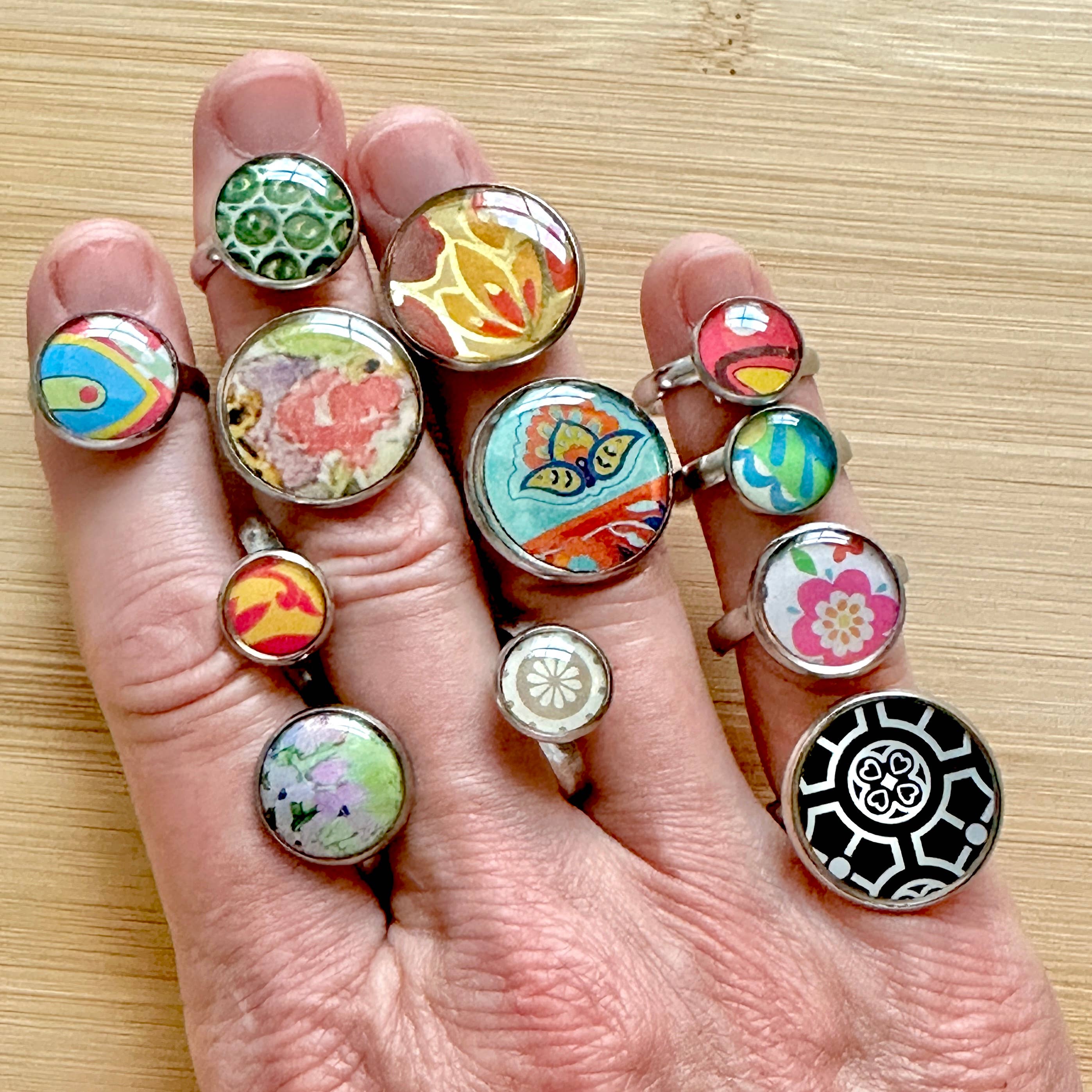 TTE Designs - Wholesale Cocktail/Statement Ring - Assorted Vintage Tin under Resin Adjustable Rings 0