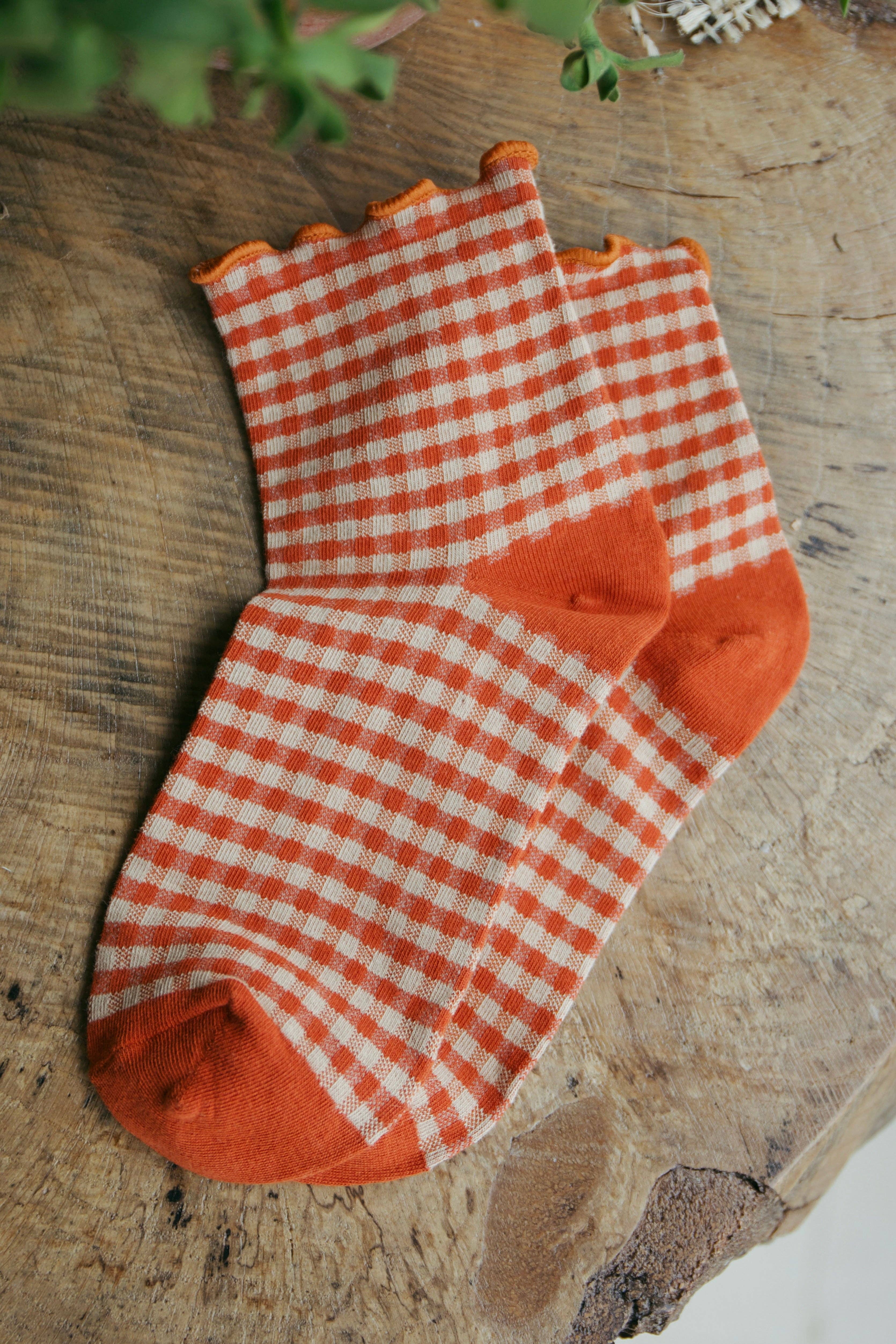 Beaten Path Co - Wholesale Socks - Unisex - PEACH GINGHAM SOCKS3