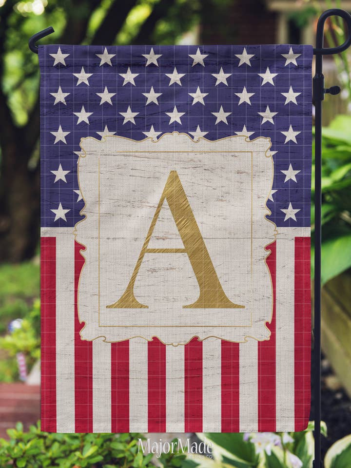 Garden Flag - USA Flag Family Initial for wholesale by MajorMade Design Co