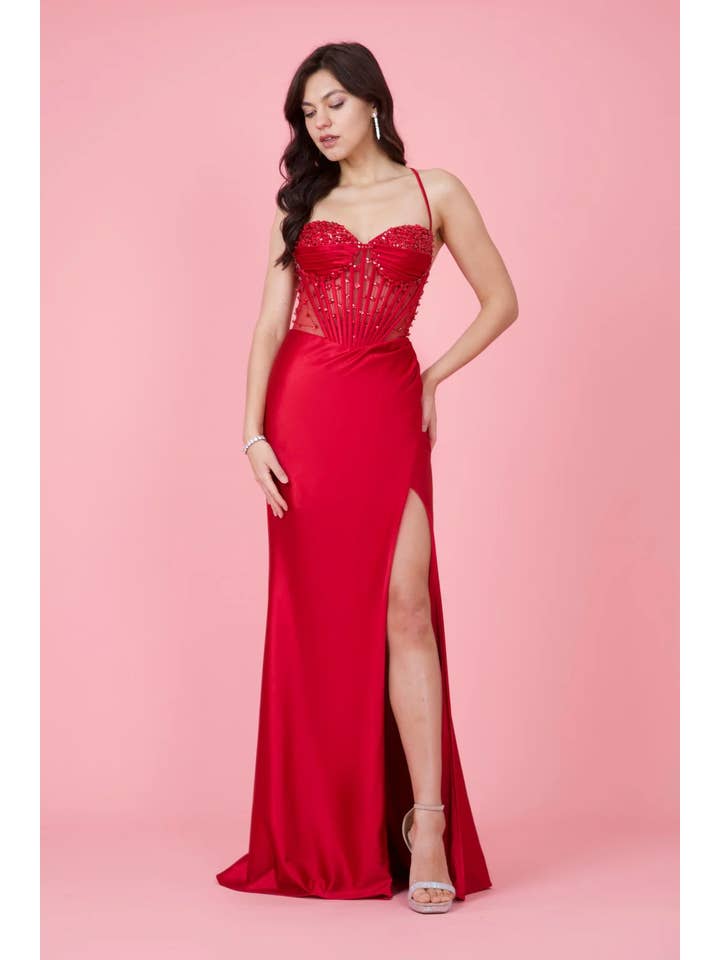 Kos Couture - Wholesale Gown - Women's - Long Beaded Formal Corset Prom Dress