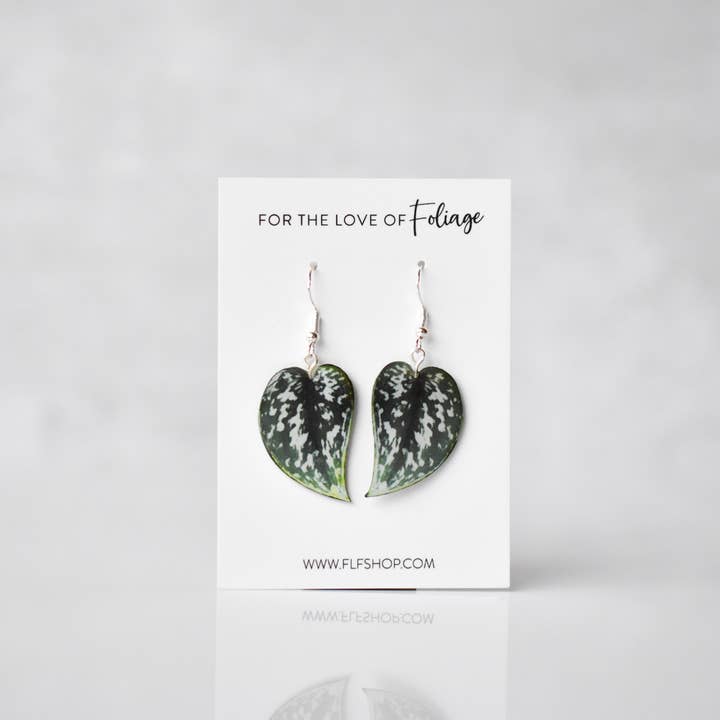 Scindapsus Argyraeus "Satin Pothos" Plant Earrings | Leaf Earrings for wholesale by For the Love of Foliage