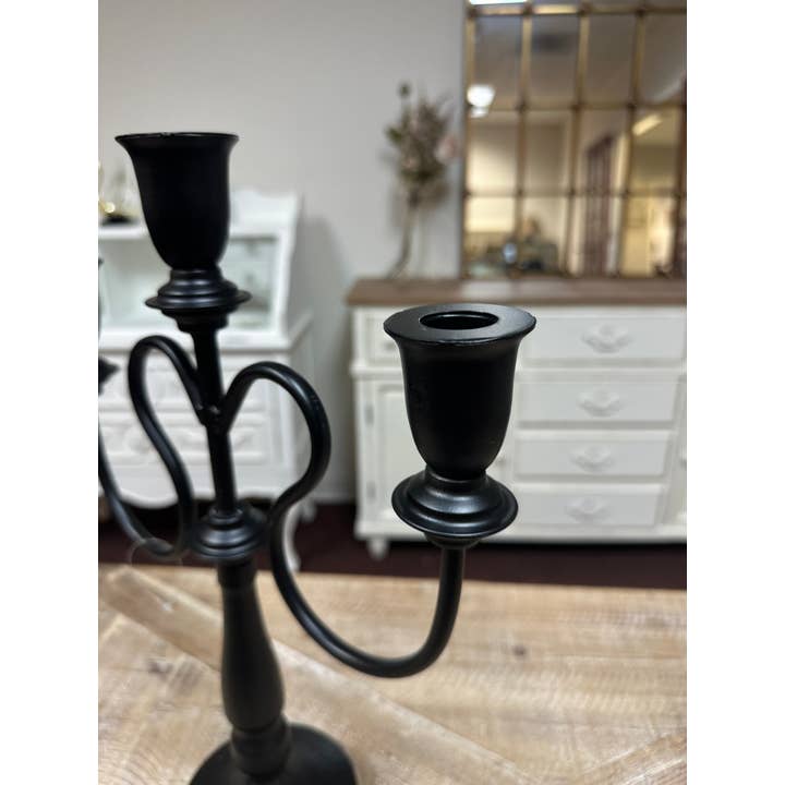 Vagabond Vintage - Wholesale Candle Holder - Black Metal 3-Arm Candelabra2