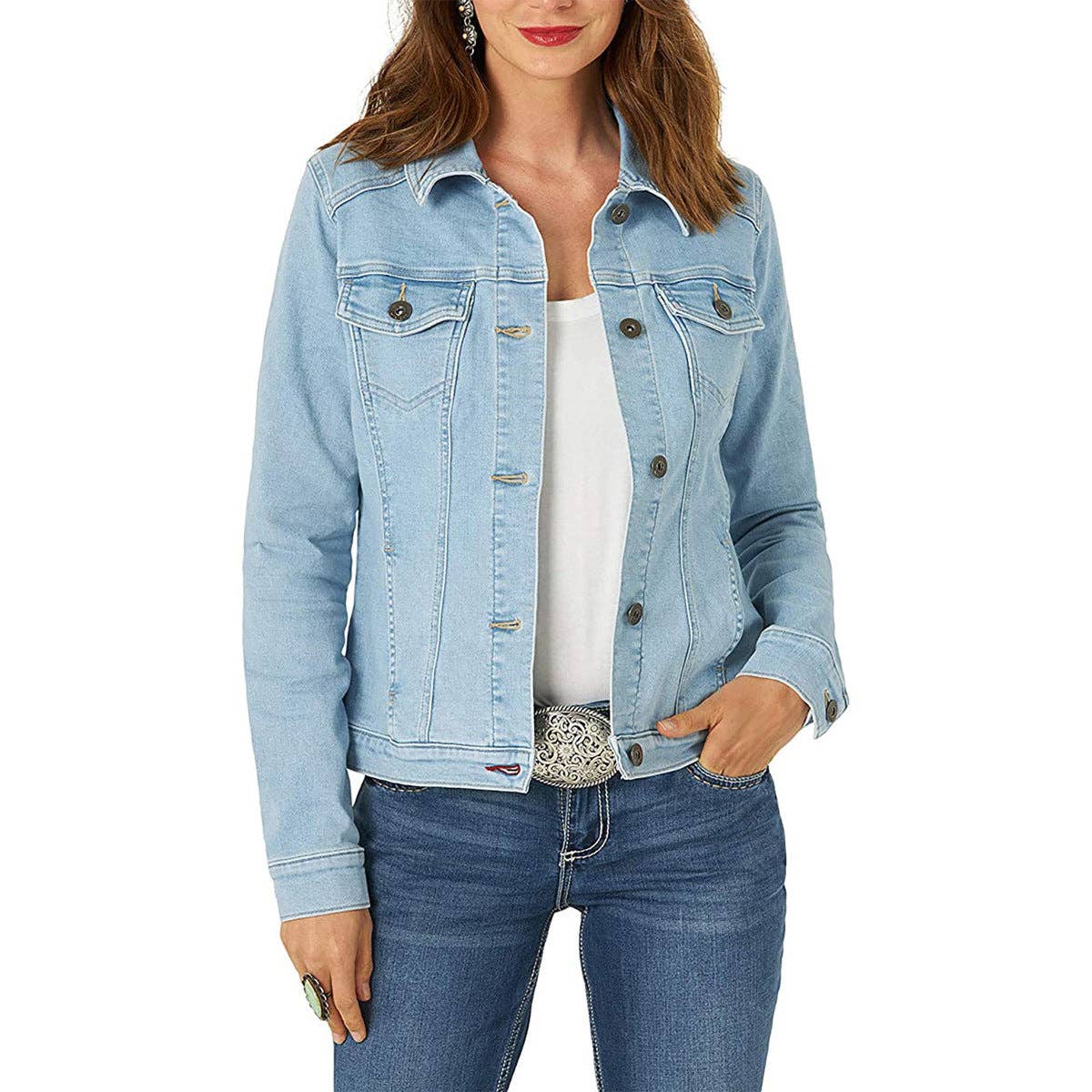 SALINA TRADING INC – Engroshandel Denimjakke - Dame – Kvinder Mode Casual Bomulds Denimjakke med Slank Pasform1